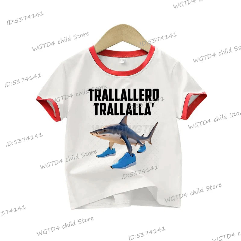 Children's Clothing Italian Brainrot Tralalero Tralala Printed T-shirt for Children Fashion Shark Lover Funny Meme Boys Clothes