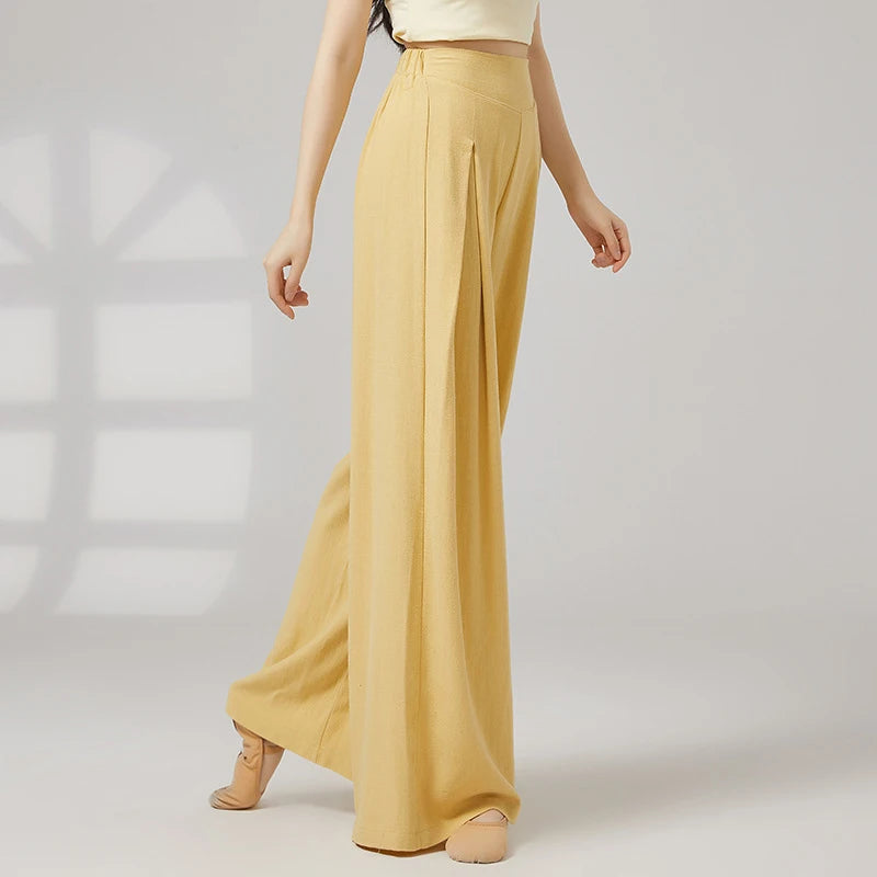Modern Dance Pant Women Pleat Wide-Leg Trousers Long Straight Elastic Waist Casual Daily Wear Classical Stage Training Costumes
