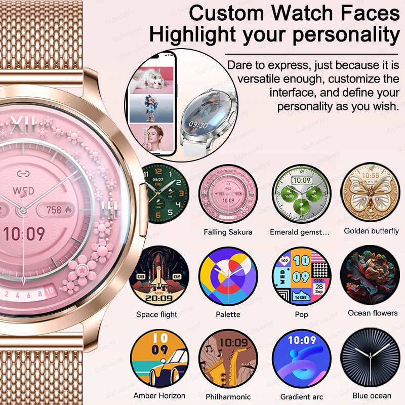 Women's Health Fashion Smart Watch 3D Curved HD Screen Heart rate Bluetooth call Sports Fitness Bracelet Light luxury SmartWatch