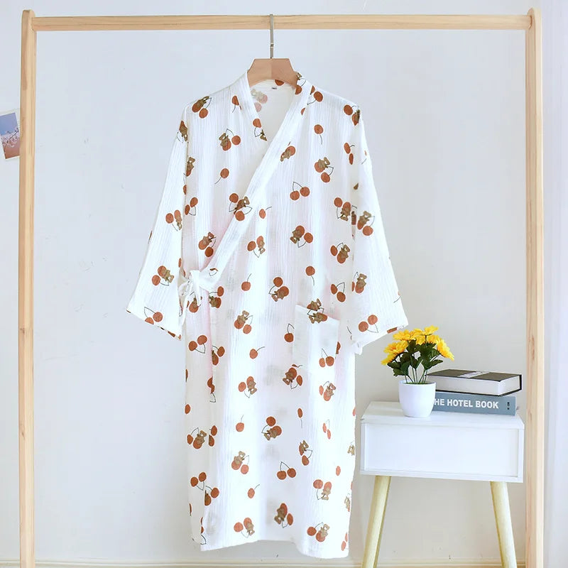 New Cotton Women Robe kimono pajamas Spring Summer Cozy gauze pajamas nightgown Dressing Female bathrobe Sleepwear long pijama