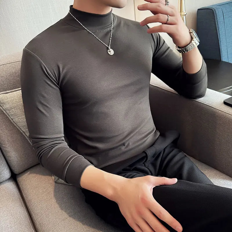 Ropa Hombre T Shirt For Men Korean Luxury Clothing High Elastic Turtleneck Slim Fit Long Sleeve Men's T-Shirts Casual Tops&Tees