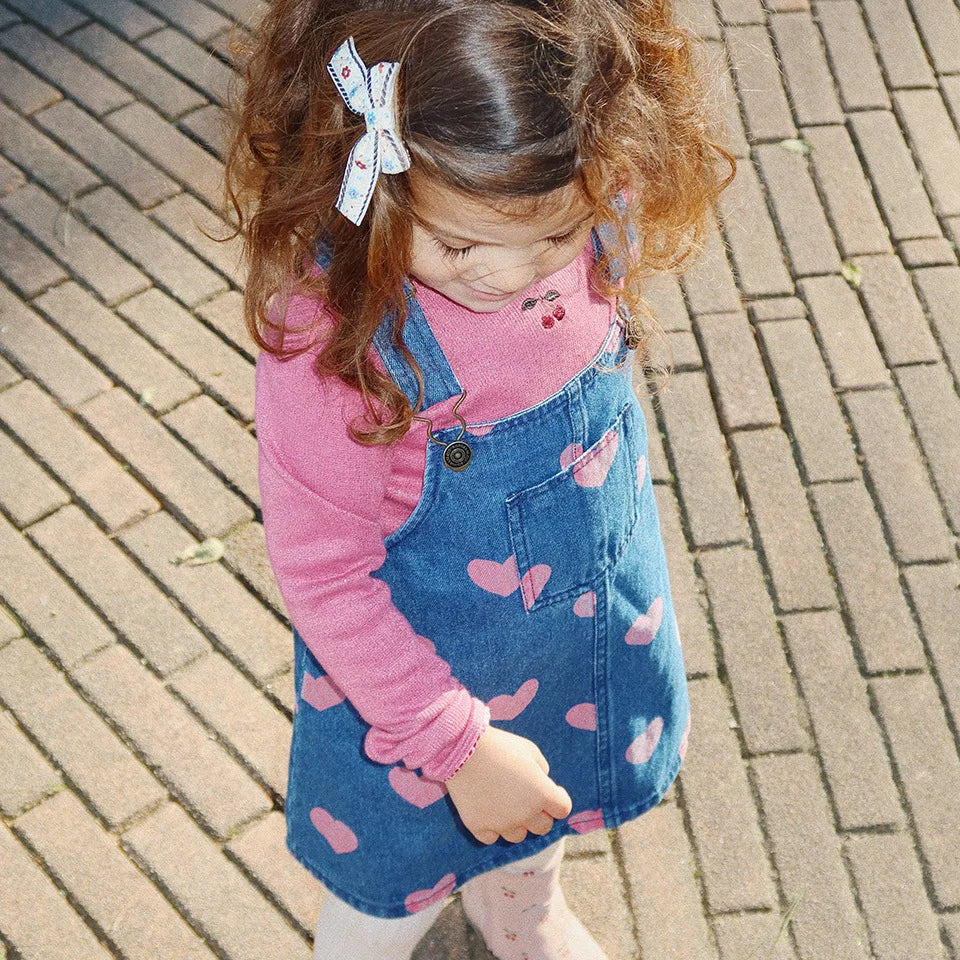 New Kids Girls Clothes Cute Print Cherry Denim Jacket Coat Overalls Jeans Toddler Girls Denim Dress White Shirt Outfit Set