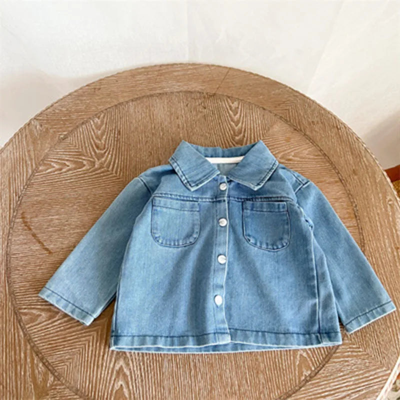Children's suit spring and autumn boys and girls long-sleeved denim shirt jacket trousers two-piece baby top denim suit