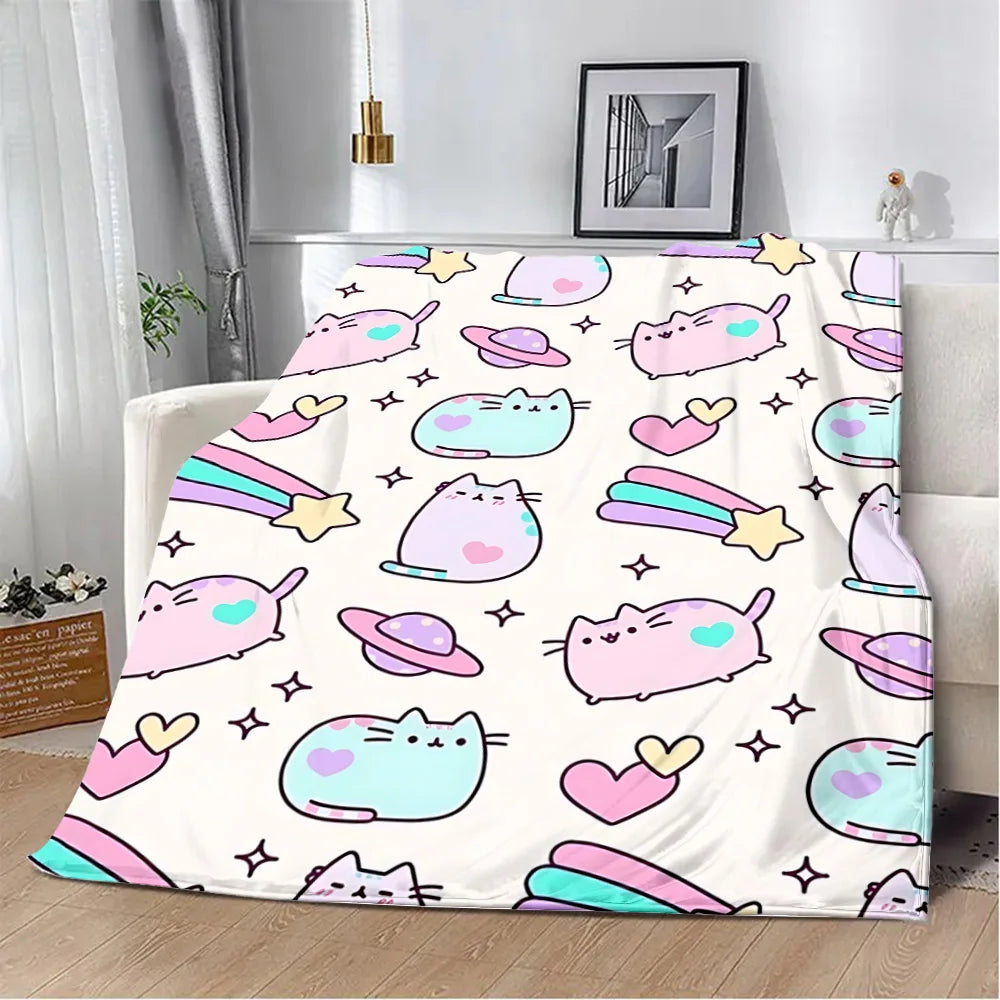 Cartoon Printed Blanket Picnic Blankets Cute Pusheens Cats Warm Blanket Soft and Comfortable Blanket Home Travel Birthday Gift