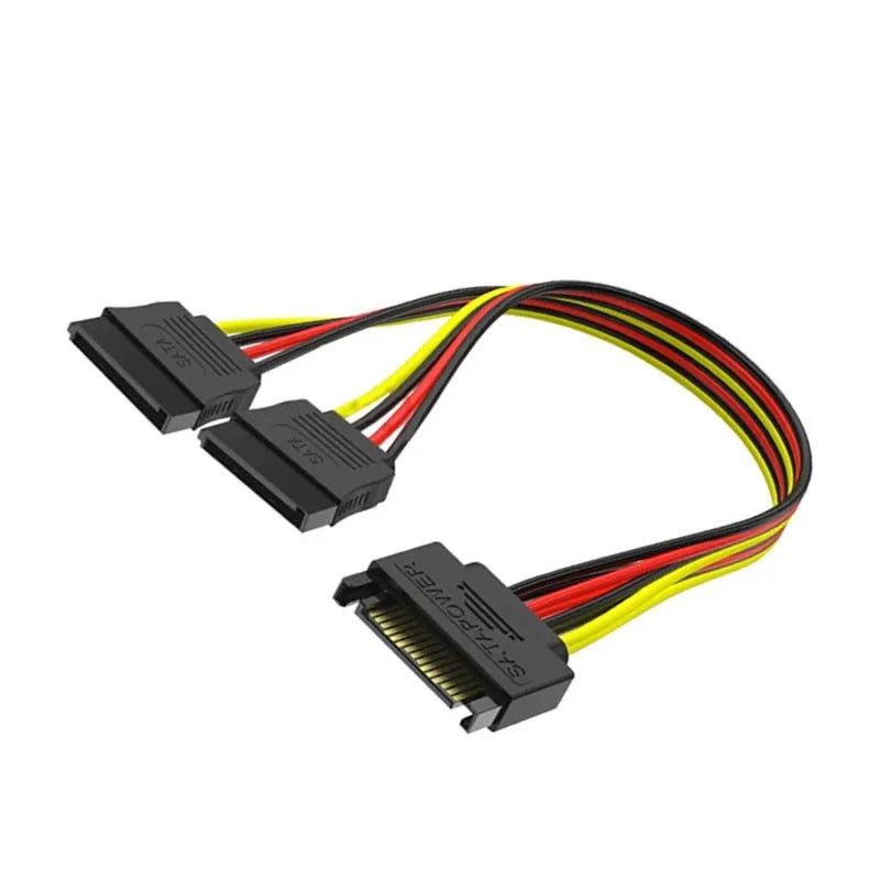 SATA 15pin Male to 2 x SATA 15pin Female Hard Disk Power Cable Serial ATA Y Splitter Dual Extension Cord Adapter Connector