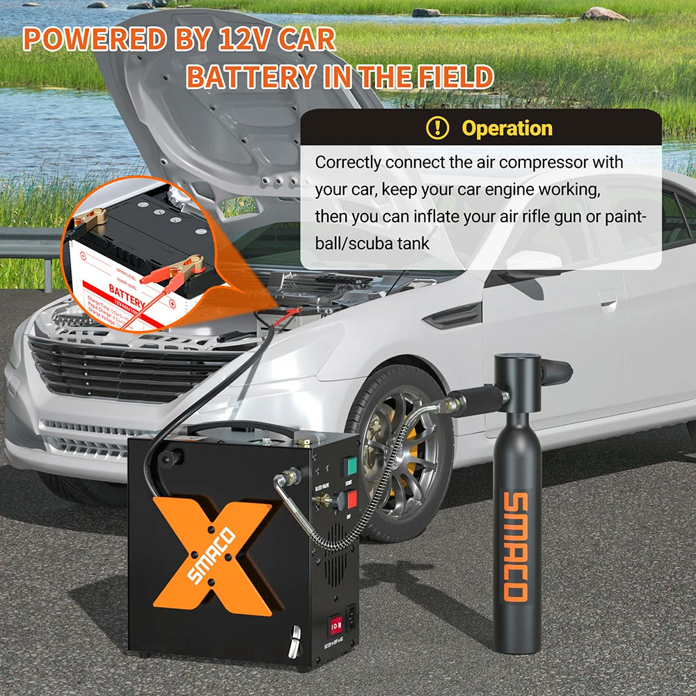 SMACO Air Compressor 4500psi/30mpa High Pressure Air Compressor Scuba Tank Hpa Pump Oil Free 12v Dc 220v Ac Water/Oil Separator