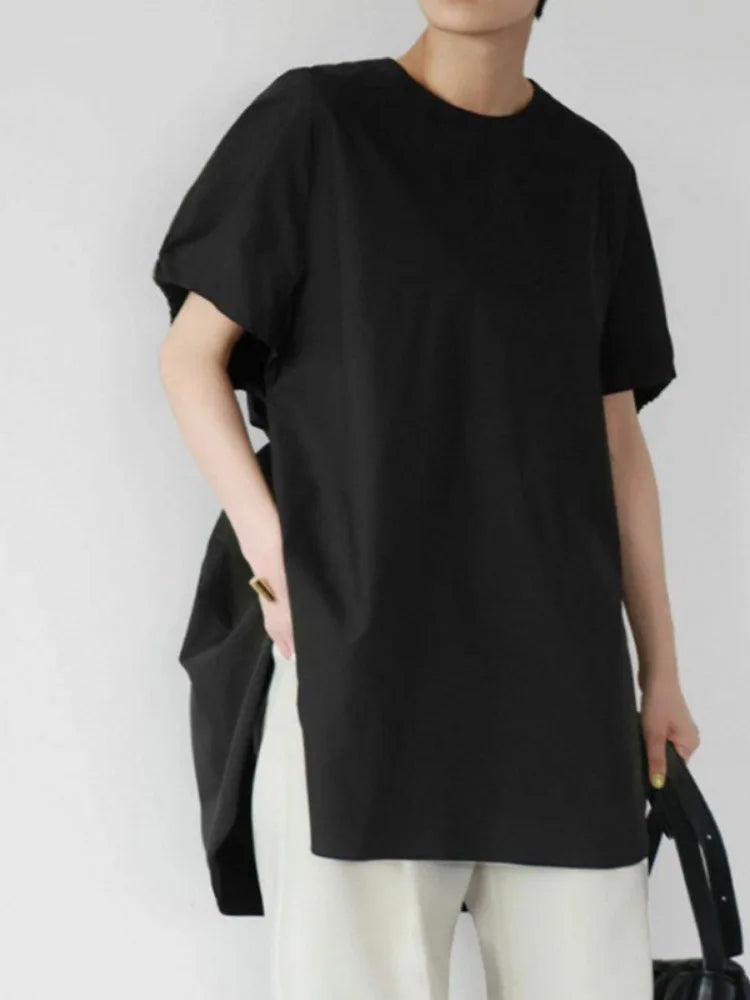 2025 Ropa Mujer Korean Tshirts for Women Short Sleeve O-neck Temperament Summer Chic Tops Casual Fashion White Irregular T Shirt