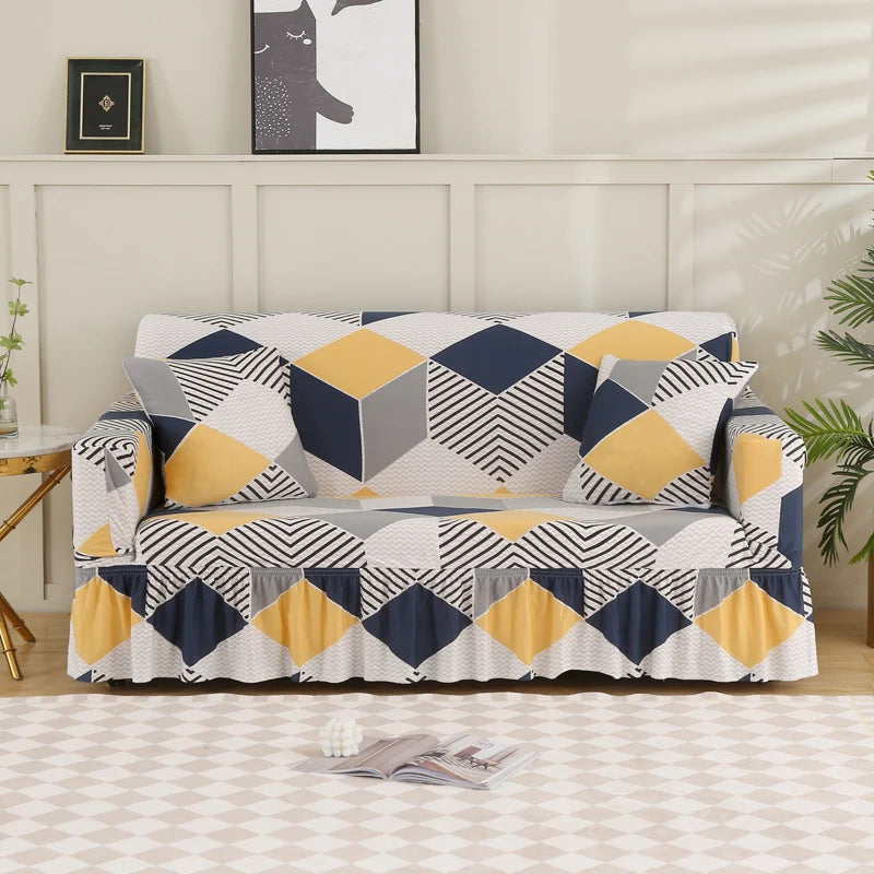 1/2/3/4 Seater Printed Sofa Skirt Cover Elastic Armchair Couch Covers for Living Room Furniture Protector