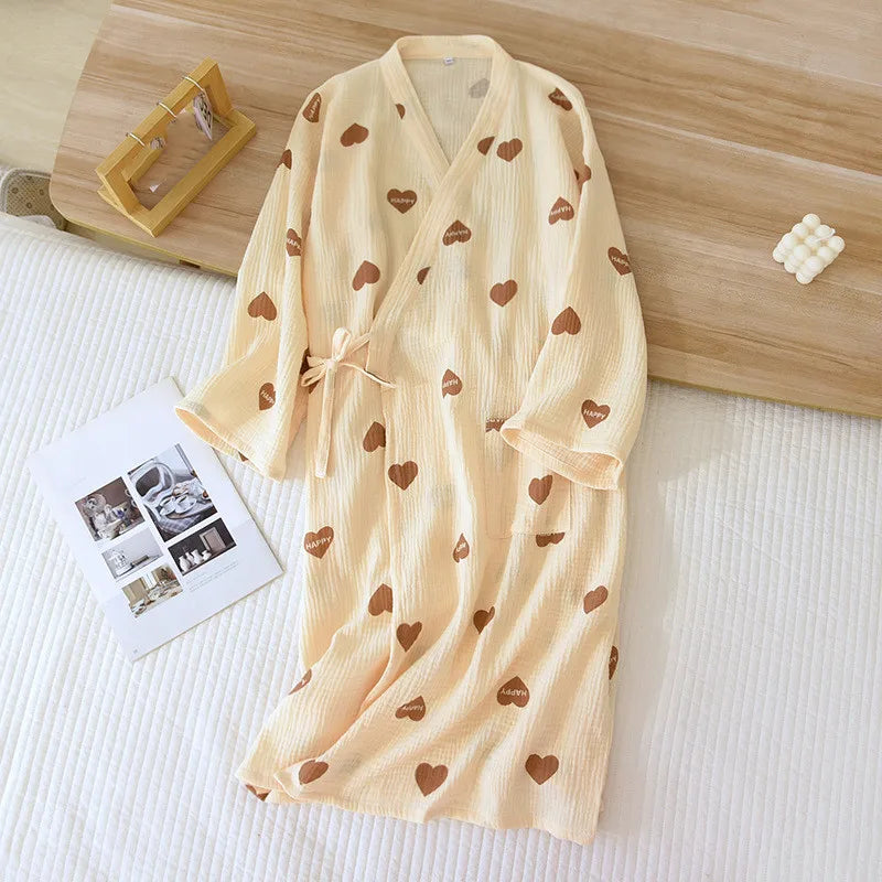 New Cotton Women Robe kimono pajamas Spring Summer Cozy gauze pajamas nightgown Dressing Female bathrobe Sleepwear long pijama