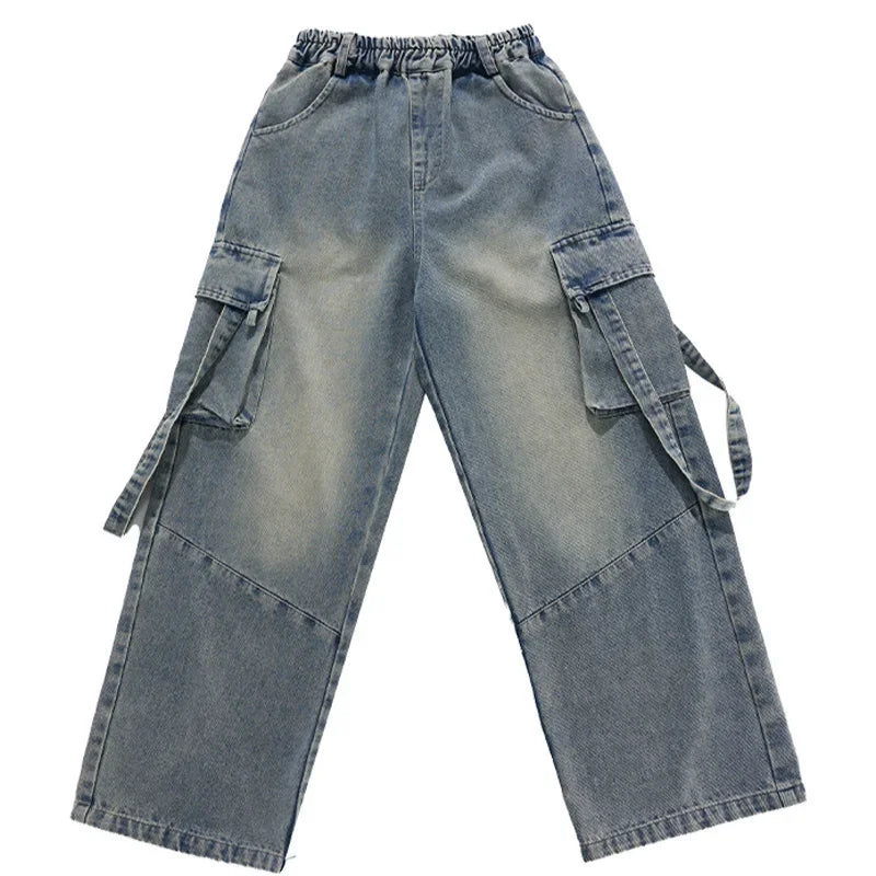 2025 Children's Costume Performance Clothes Fashion Street Style Cool Girl Hip Hop Jean Tops Clothing Hiphop Outfit Denim Dance