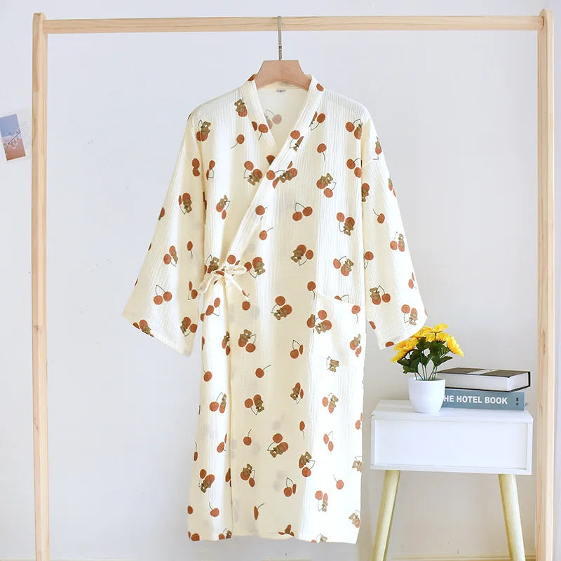 New Cotton Women Robe kimono pajamas Spring Summer Cozy gauze pajamas nightgown Dressing Female bathrobe Sleepwear long pijama
