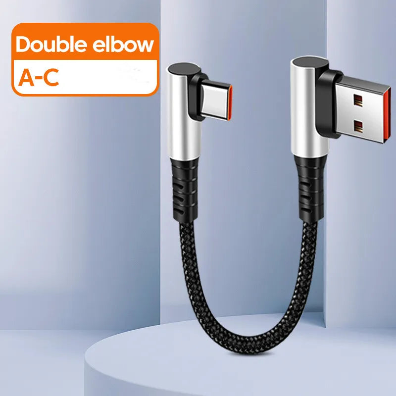6A USB Type C to Type C Cable For Power Bank 25CM 50CM Fast Charging Data Game Cable For iPhone 15 Huawei Xiaomi 90 Degree