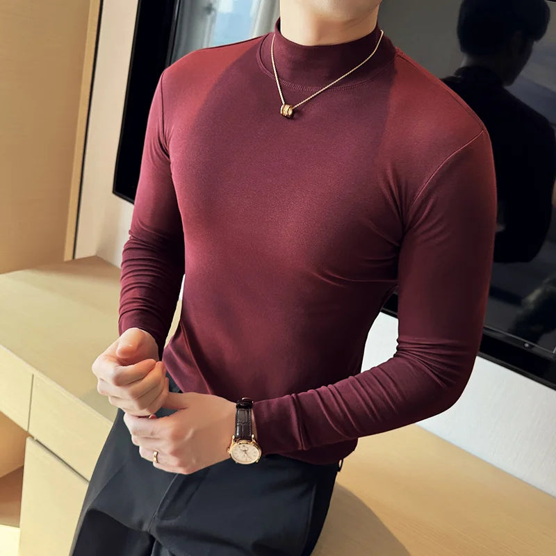 Ropa Hombre T Shirt For Men Korean Luxury Clothing High Elastic Turtleneck Slim Fit Long Sleeve Men's T-Shirts Casual Tops&Tees