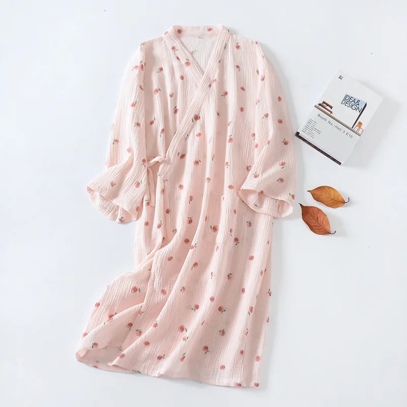 New Cotton Women Robe kimono pajamas Spring Summer Cozy gauze pajamas nightgown Dressing Female bathrobe Sleepwear long pijama