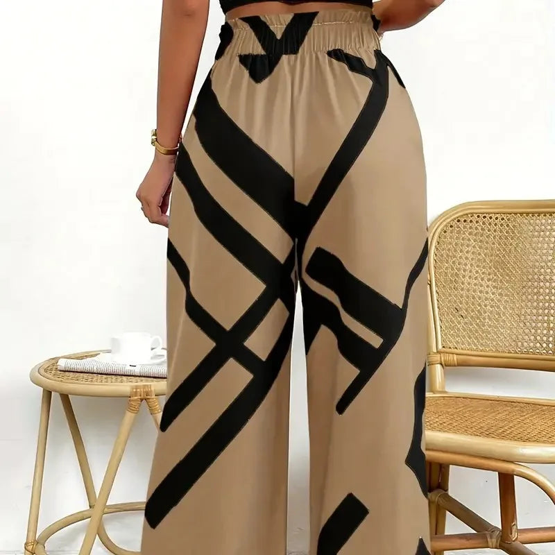 Women Clothing Wide Leg Pants For Women 2025 Fashion Striped Print Pantalones Spring Summer Casual Loose Lace Up Ropa De Mujer