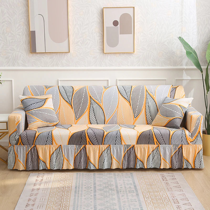 1/2/3/4 Seater Printed Sofa Skirt Cover Elastic Armchair Couch Covers for Living Room Furniture Protector