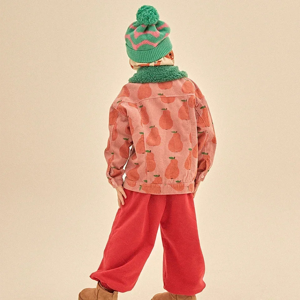 Winter Clothes Girl Tops And Skirts Suit Children Cherries Clothes Set Fashion Kid Pants Cotton Jacket Children Fashion Clothes