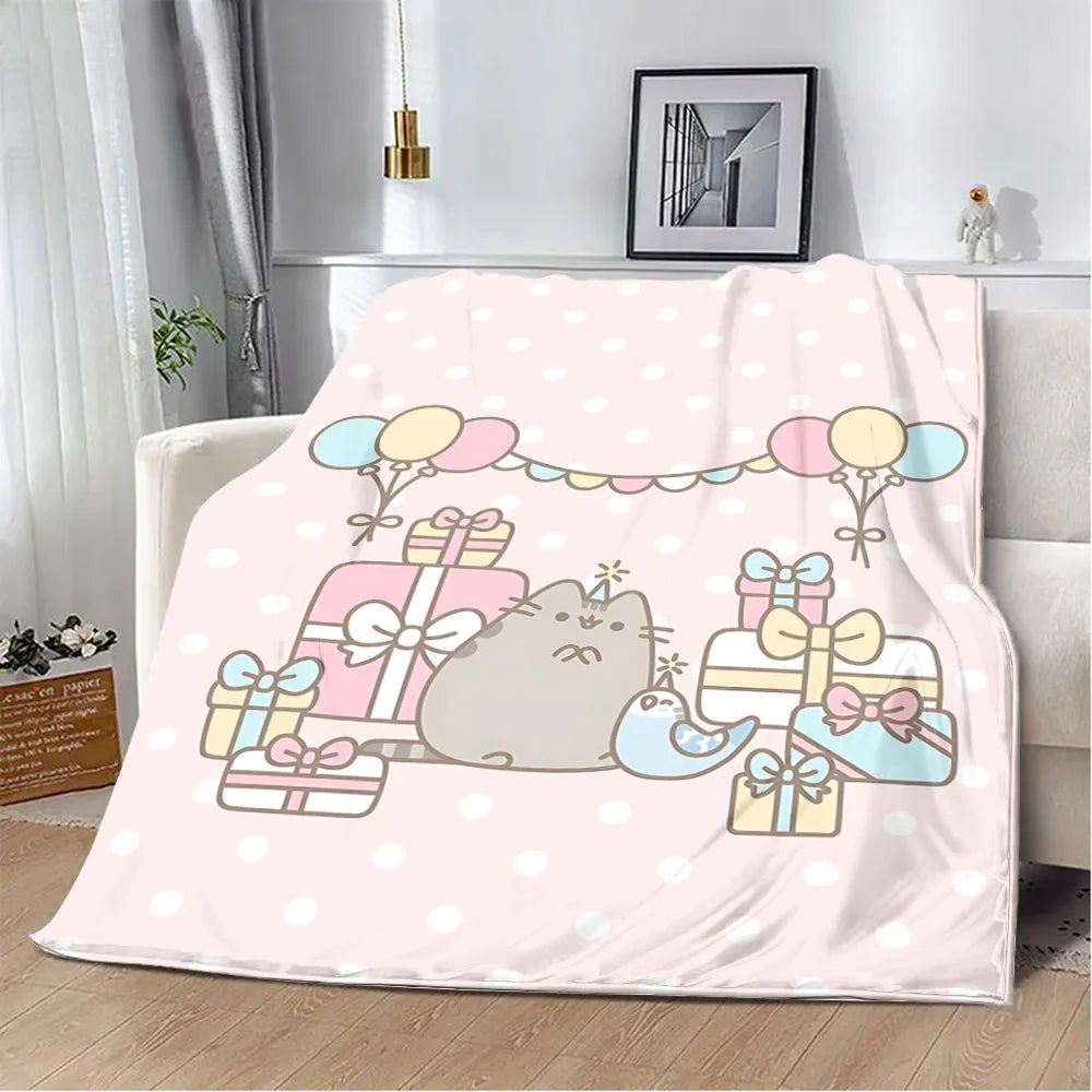Cartoon Printed Blanket Picnic Blankets Cute Pusheens Cats Warm Blanket Soft and Comfortable Blanket Home Travel Birthday Gift
