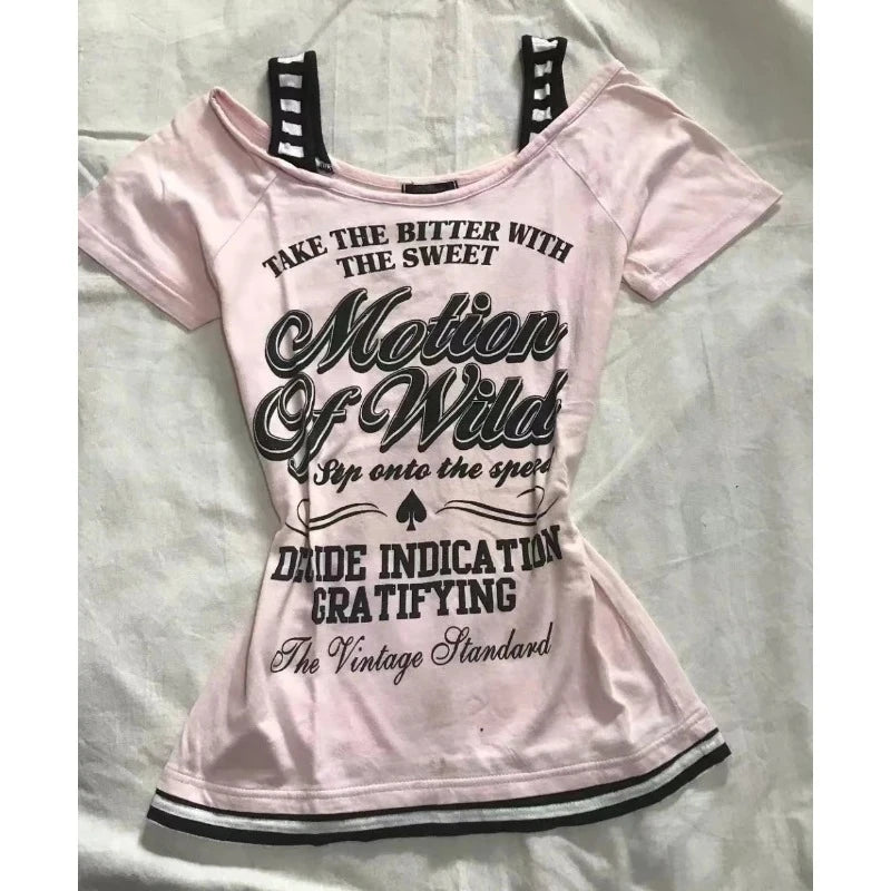 2025 Ropa Mujer Summer Tshirts for Women V-neck Short Sleeve Tunic Camisetas Pink Print Tees Crop Tops Casual Chic Y2k T-shirt