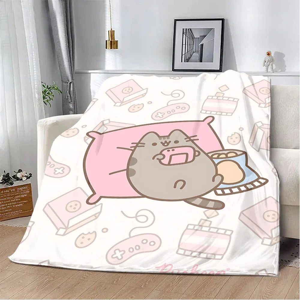 Cartoon Printed Blanket Picnic Blankets Cute Pusheens Cats Warm Blanket Soft and Comfortable Blanket Home Travel Birthday Gift