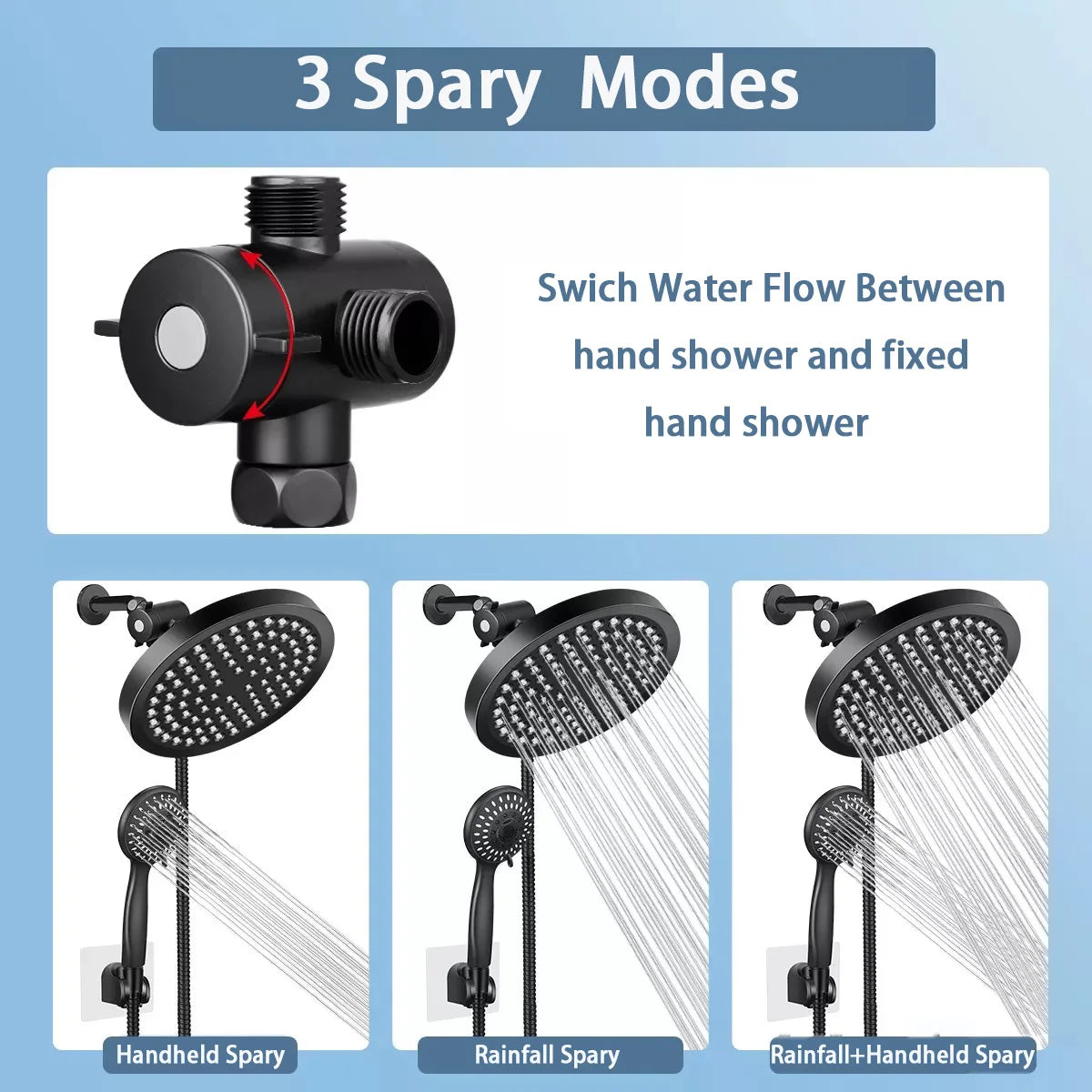 Bathroom Concealed 6-inch ABS Pressurized Shower Set Matte Black Showerhead Combination Toilet Top Spray Shower