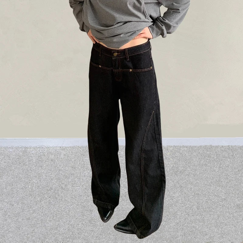 2025 Ropa Y2K Fashion Dark Blue Baggy Stacked Jeans Pants For Women Clothing Wide Leg Casual Lady Denim Trousers Pantalon Femme