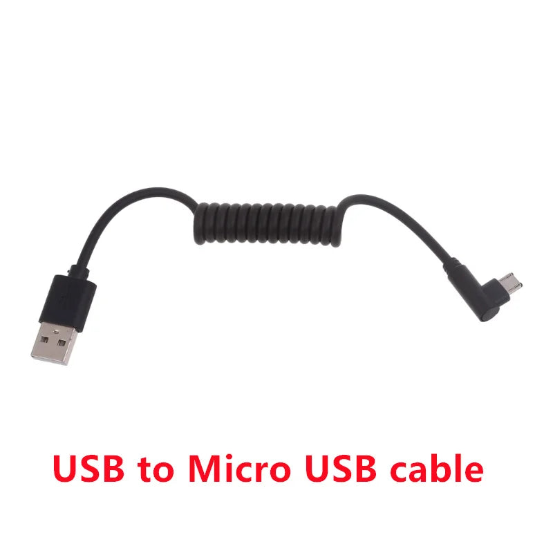 60W Fast Charging USB C to USB2.0/USB A to Micro USB/Type C to Type C Coiled Cable 90 Degree Right Angle Designs Cable for Smart
