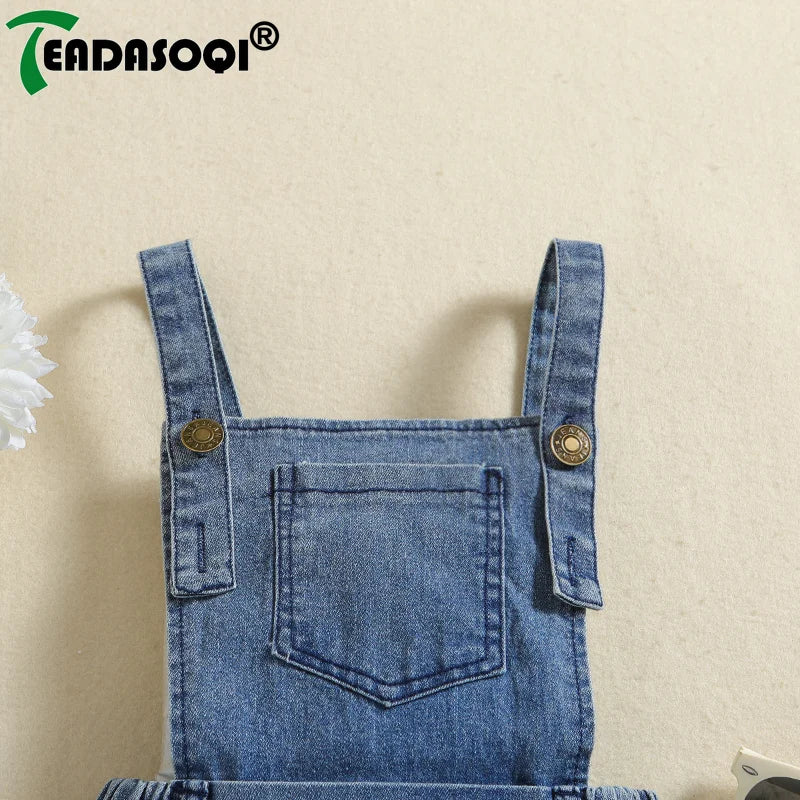 4-8Y Kids Girls Overalls Clothing Spring Autumn Double Shoulder Suspenders Denim Bell Bottoms Children Girl Trousers Clothes