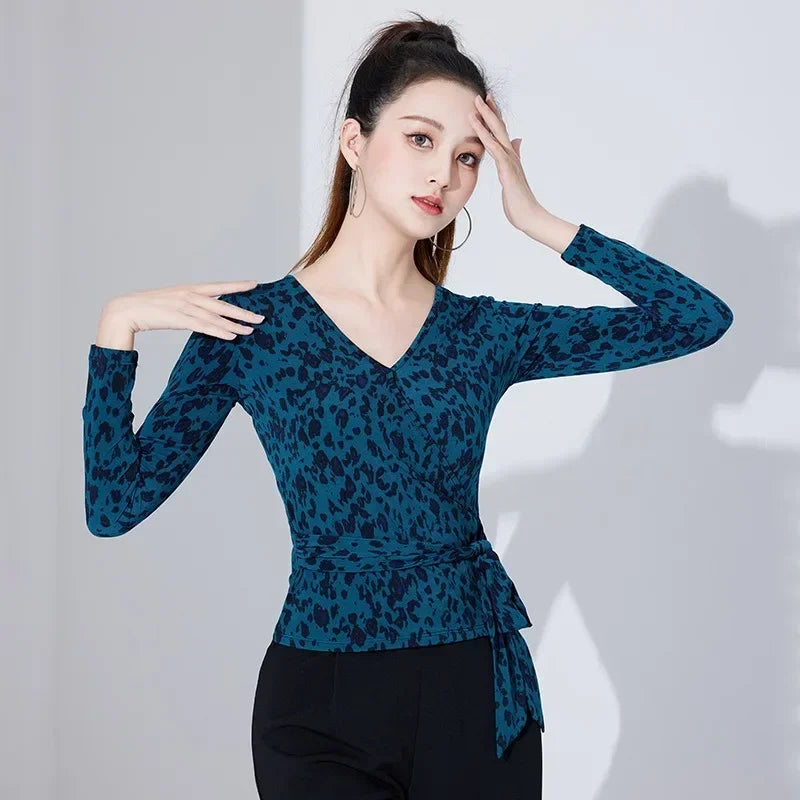 Top Female Adult Long Sleeve Latin Dance Dress Modern Dance Social Dress National Standard Practice Costume ropa mujer