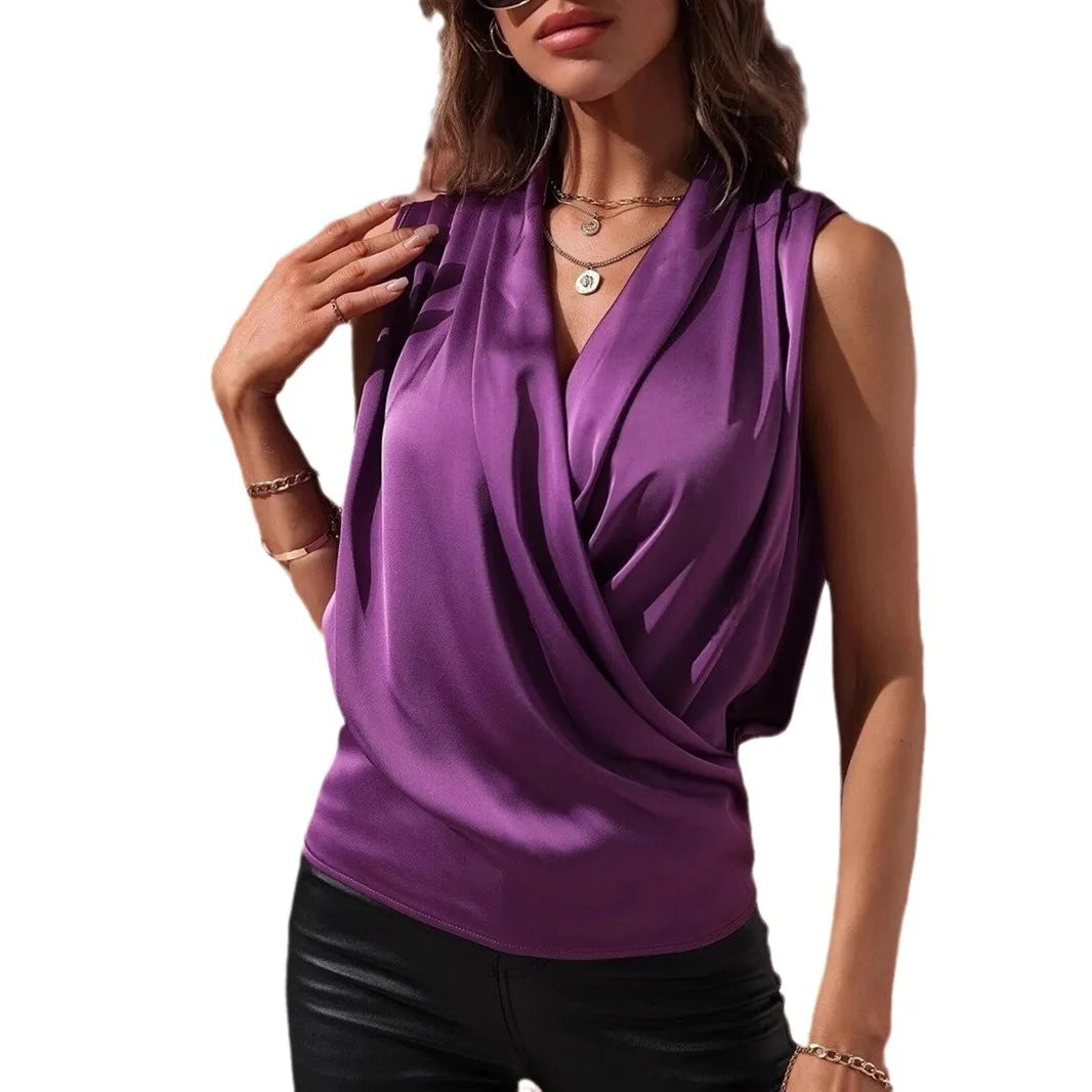 Woman Clothing Silk Top, Ladies, Satin Shirt, No Female Sleeves Chemises Et Blouses Tops For Woman Camisas De Mujer Top Mujer