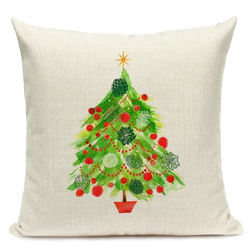 1pcs/SET Christmas Tree Pattern Linen Throw Pillow Case, Decorative Cushion Cover, Car, Home, Sofa Decor, Merry Christmas