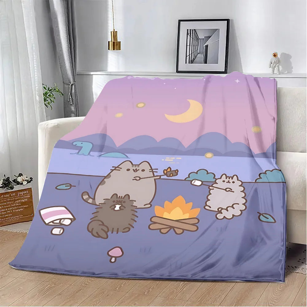 Cartoon Printed Blanket Picnic Blankets Cute Pusheens Cats Warm Blanket Soft and Comfortable Blanket Home Travel Birthday Gift