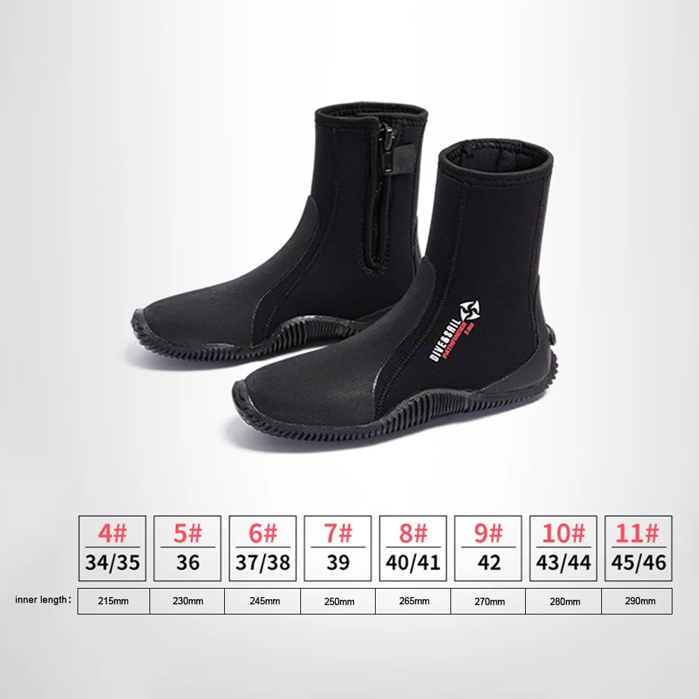 Neoprene 5mm Diving Boots Non-slip Adult Warm Thermal Patchwork Wetsuit Shoes Free Surfing Boots for Men Womens Swimming