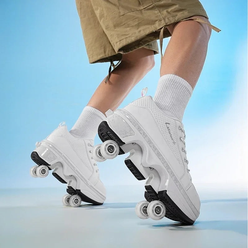 4 Wheel Dual-Use Roller Skates Retractable Wheels Racing Roller Shoes Children's Shoes with Wheels Speed Skate Skateboard Shoes