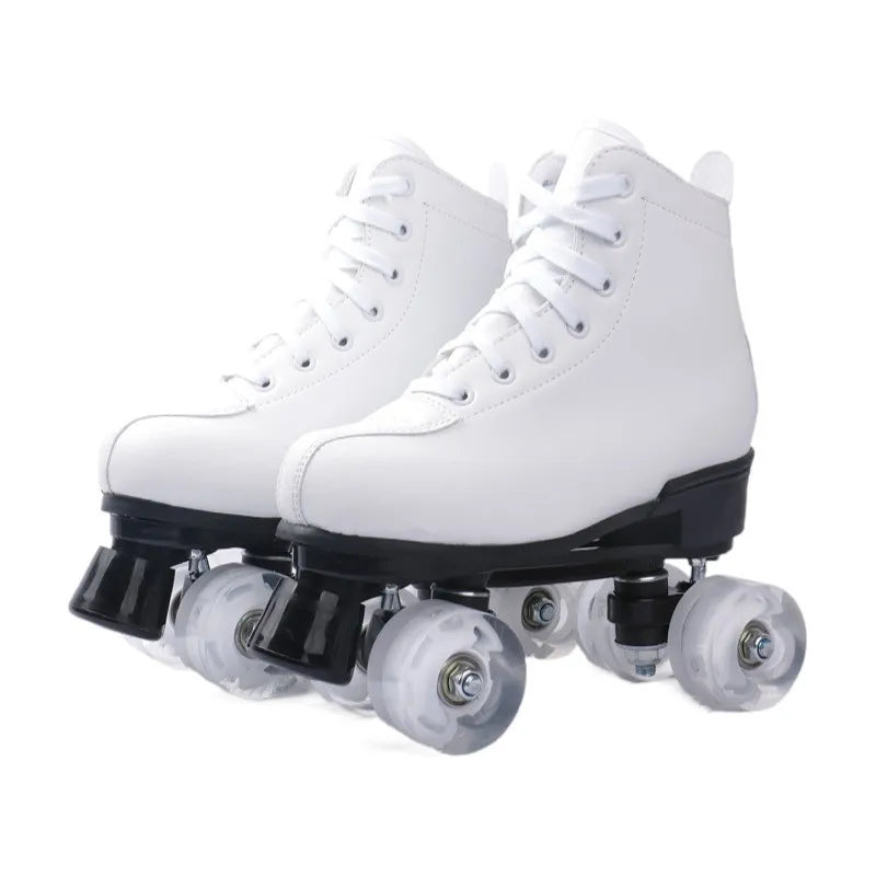 Roller Skates Shoes Quad wheels Skating Adult Unisex Double Row Roller Shoes Outdoor Sliding Sport Sneaker Leather Footwear Gift