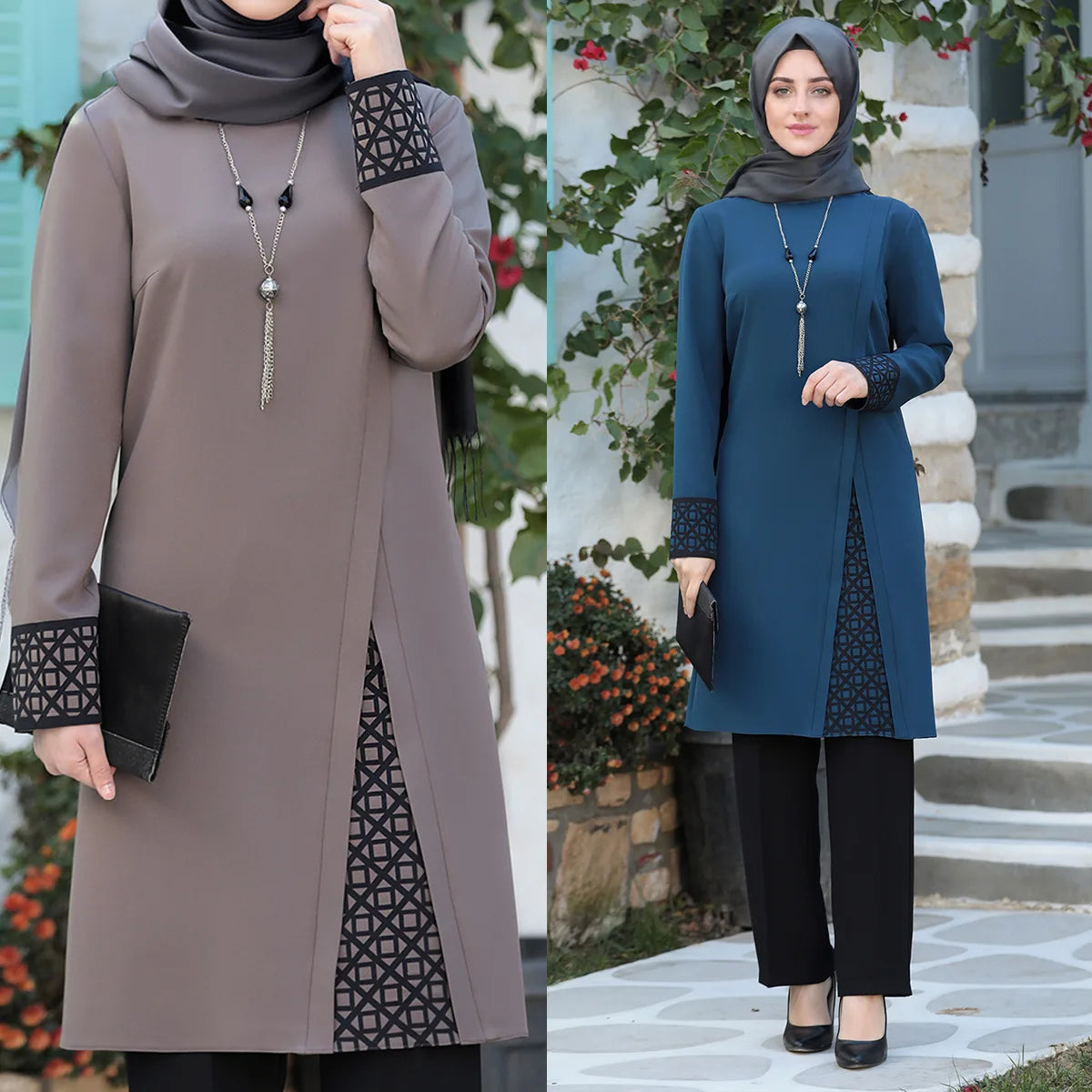 Muslim Women Long Tops Islamic Sets Women Muslim Pants Ramadan Prayer Clothes 2 Piece Islamic Attire Abaya Dubai Robe