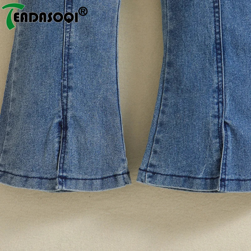 4-8Y Kids Girls Overalls Clothing Spring Autumn Double Shoulder Suspenders Denim Bell Bottoms Children Girl Trousers Clothes