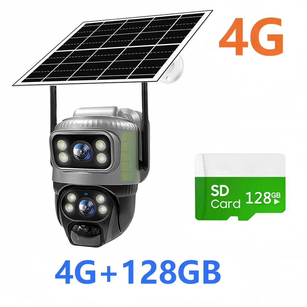 Solar 4G Camera PIR Human Detection CCTV Night Vision Waterproof Security Video IP Camara 8MP 4K Battery V380 Dual Lens Monitor