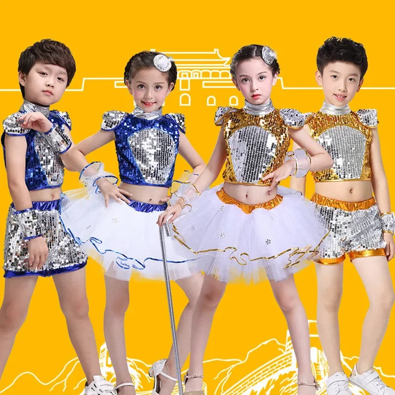 Show 2 Piece Set Children Costumes Summer Baby Girl Clothes Robe Fille Sequin Fashion Teen Boy Outfit Roupa Infantil Kids Suit
