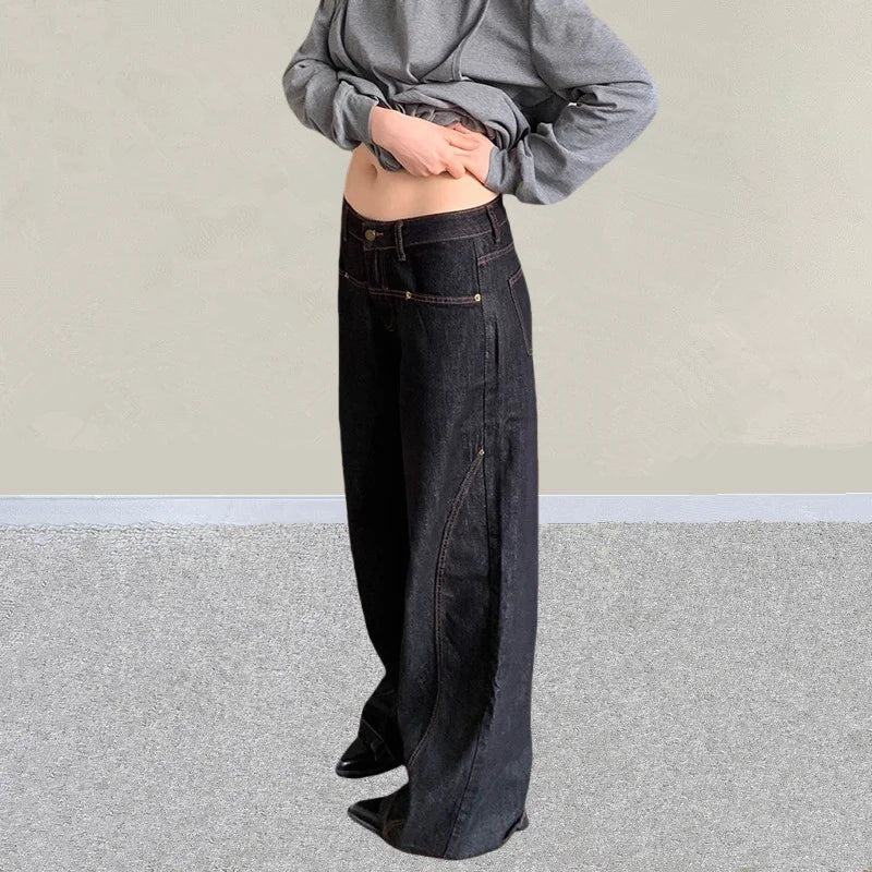 2025 Ropa Y2K Fashion Dark Blue Baggy Stacked Jeans Pants For Women Clothing Wide Leg Casual Lady Denim Trousers Pantalon Femme