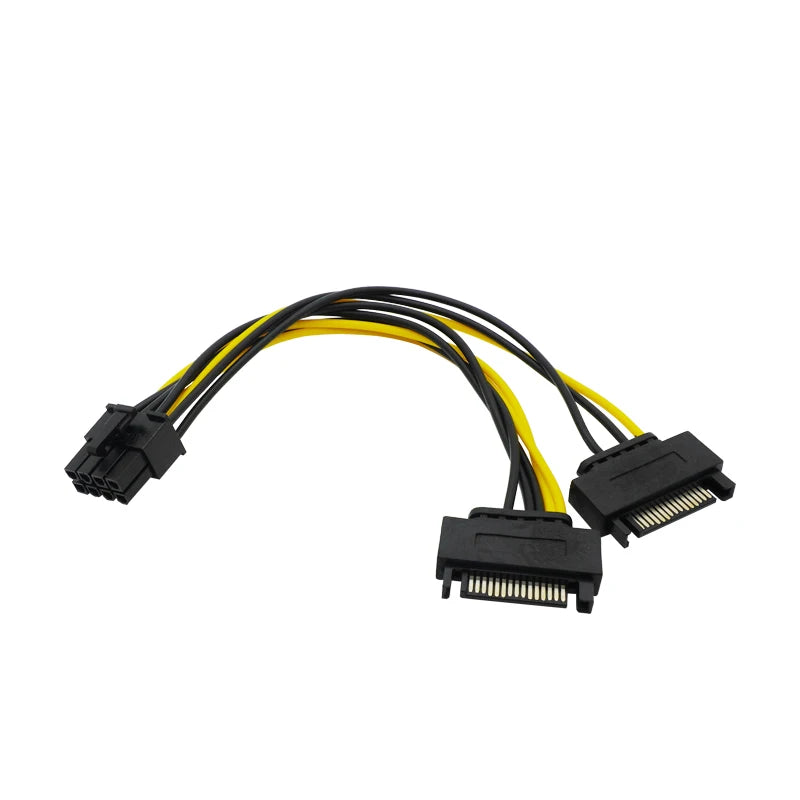 SATA 2x15Pin to Graphics card PCI-e PCIE 6/8 Pin Video Card Power Supply Cable 6/8pin to Dual Sata Y Splitter Adapter 18CM 18AWG