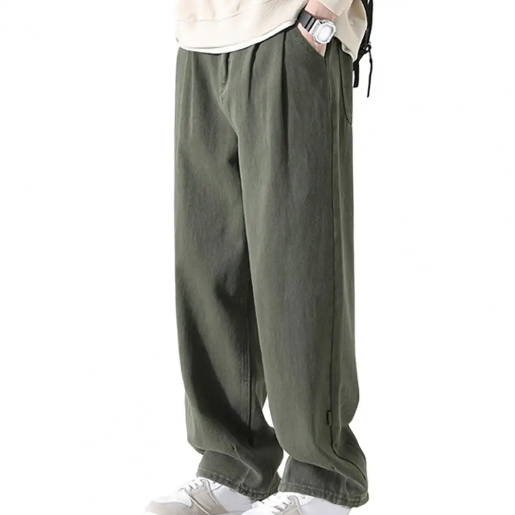 Pants for Men Trendy Wide-leg Trousers Breathable Wide-leg Men's Work Pants Retro Style Versatile Solid Color Trousers