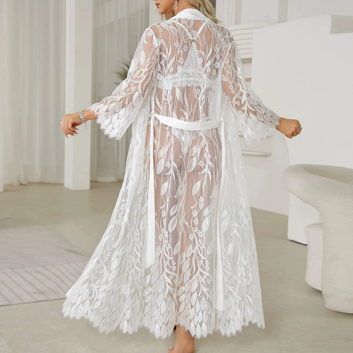 Women'S Home Sexy Pure Desire Love Mesh Pajamas Morning Robe Ice Silk Long Robe Sexy Lingerie Role Play Monos Para Mujer 