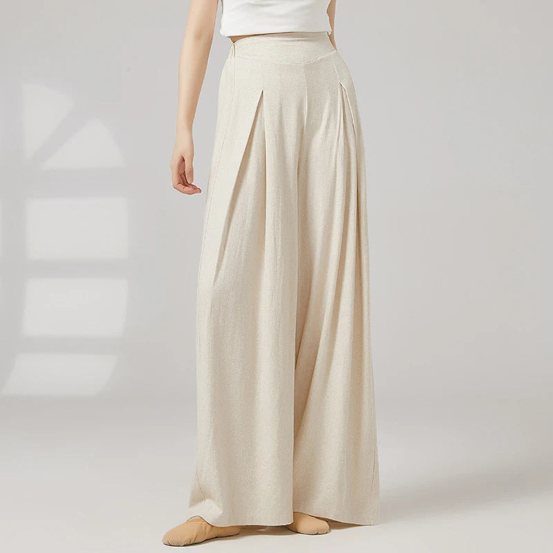 Modern Dance Pant Women Pleat Wide-Leg Trousers Long Straight Elastic Waist Casual Daily Wear Classical Stage Training Costumes