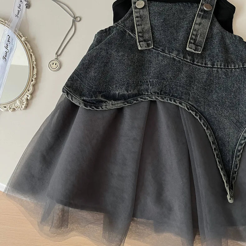 Children's Clothing Sets Sleeveless T-shirt + Denim Strappy Skirt Girls Clothes for 2 To 7 Years Baby Girl Outfit Skirt Sets