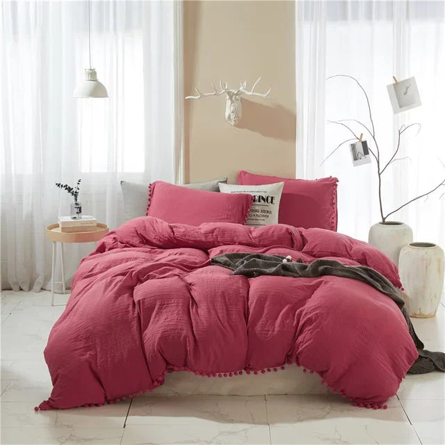 American Style Furball Tassel Duvet Cover Set Luxury King Queen Size Bedding Set Soft Twin Full Quilt Covers Sets NO Bed Sheet