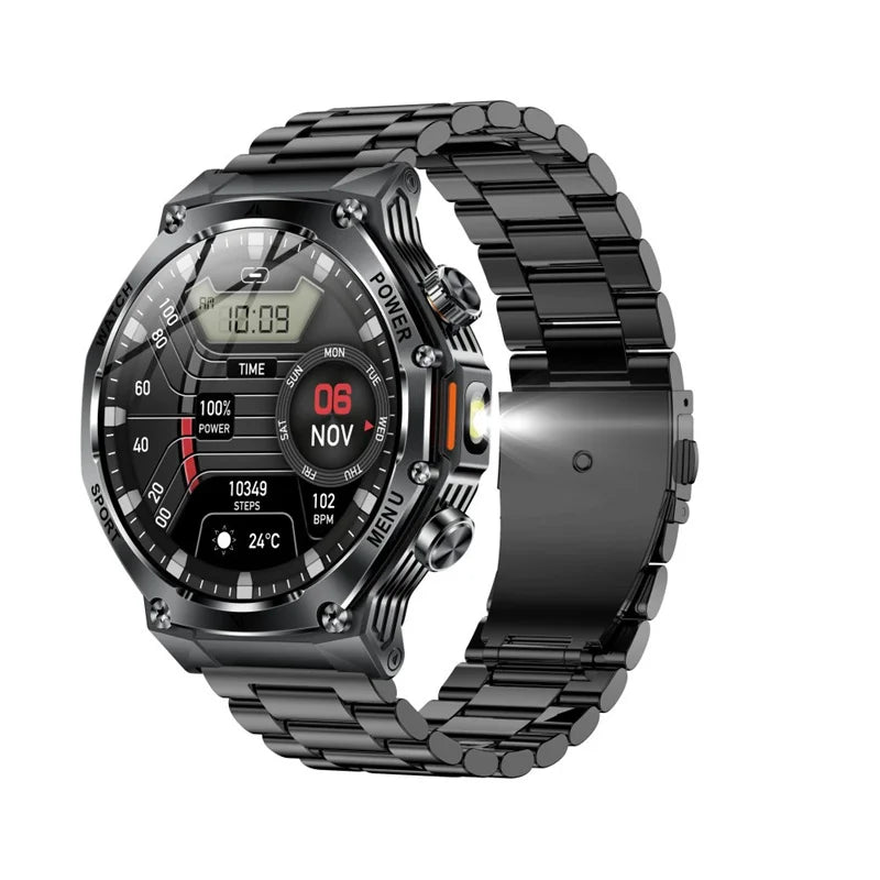 Smart Watch AK82 Men Outdoors Sports Fitness Tracker LED Flashlight BT Calling Health Monitoring 800Mah Large Battery Smartwatch