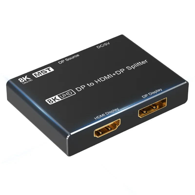 DP1.4 to HDMI-Compatible/Displayport Splitter UHD 1x2 MST SST Hub 8K@30Hz 4K @120Hz HDR 4:4:4 for DP HD Video Displays Splitter