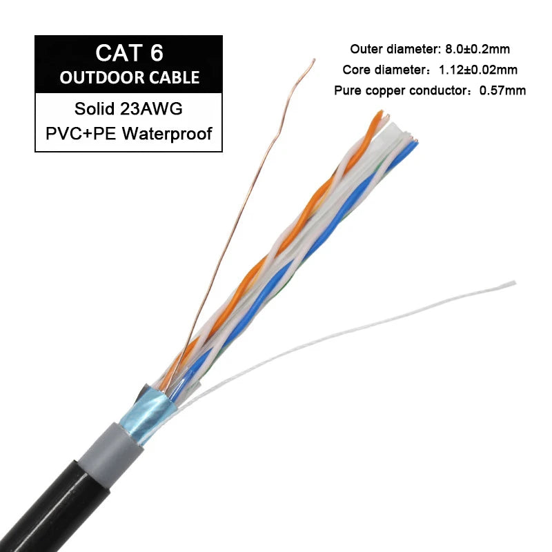 Network Cat7 S-FTP Outdoor Cable Shielded 26AWG Stranded Copper Wires PE Sheath Waterproof & UV Resistant