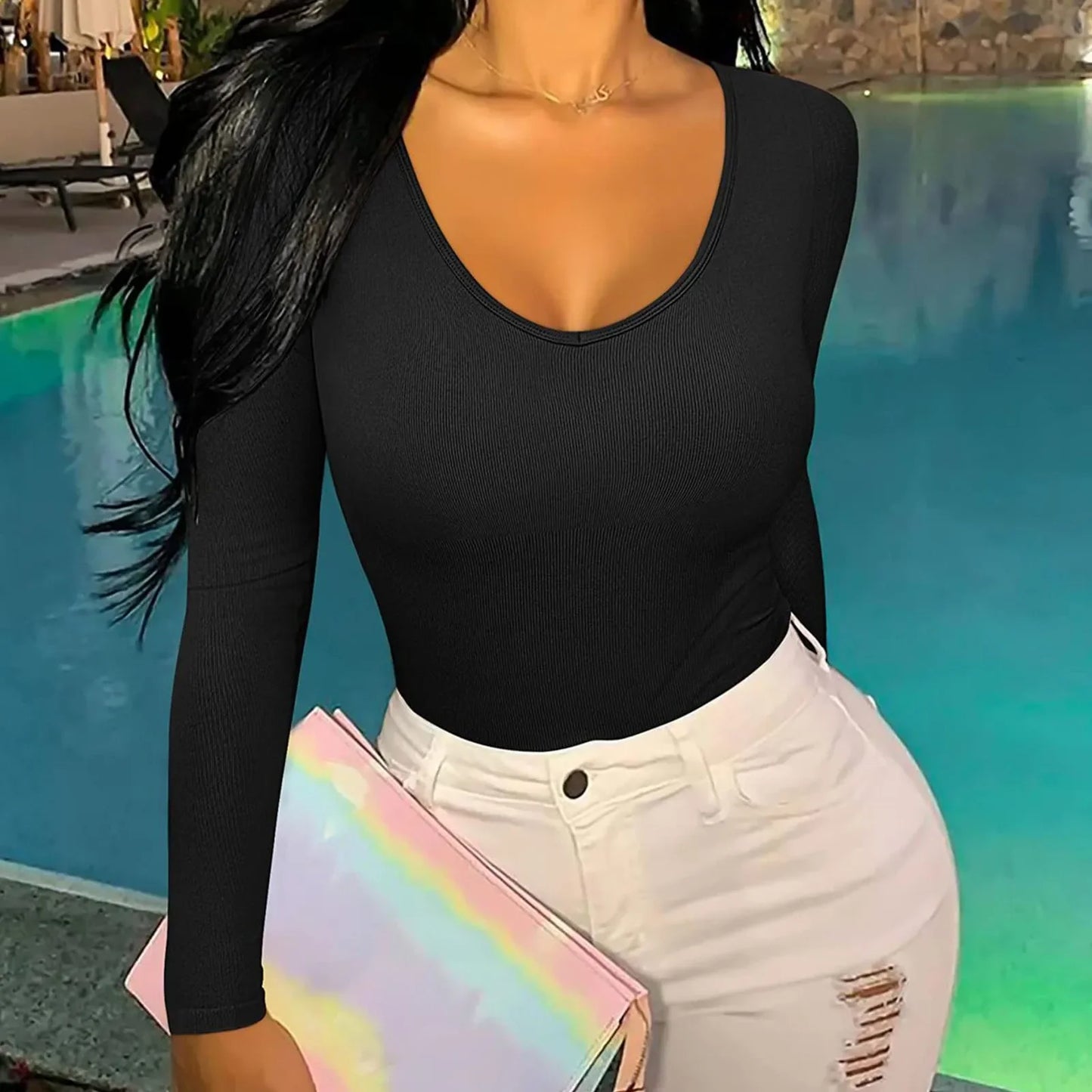 Woman Clothing Women'S Sexy Knitted Underwear Crew Neck Long Sleeve Leggings Slim Jumpsuit Bodysuit Top Ropa Mujer Juvenil